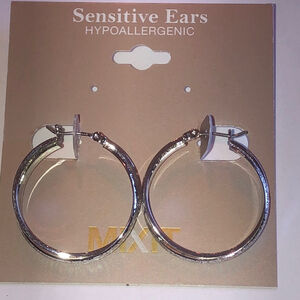 Mix It Silver Tone Textured Classic Boho Hoop Earrings